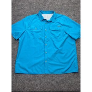 Eddie Bauer Mens XXL Blue Short Sleeve Fishing Shirt Button Up Hiking Utility